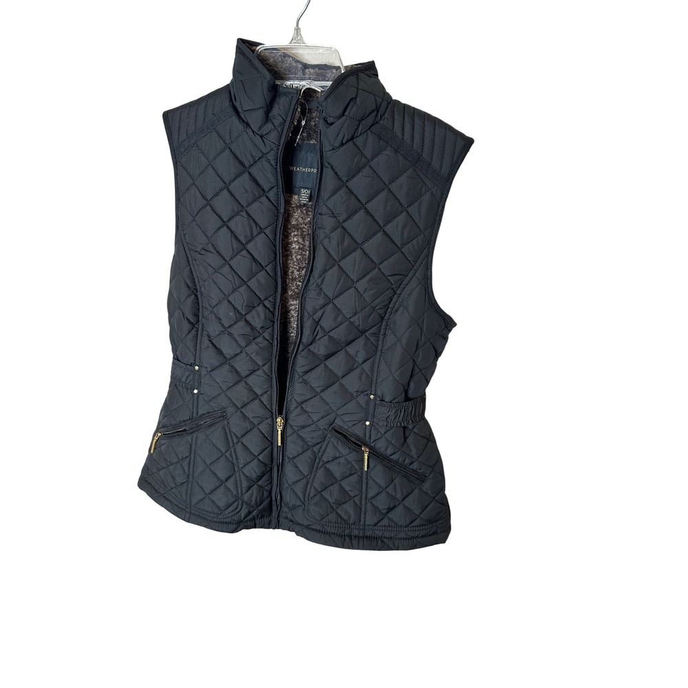 WEATHERPROOF Quilted Vest Women's S Faux Fur‎ Lined Full Zip Stand Collar